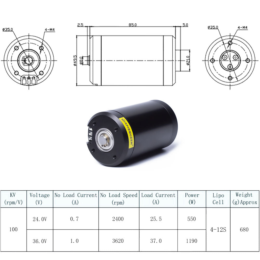 APISQUEEN 12-42V 5080 水中ブラシリーモーター 1200w rov/水中ロボット/ボート用